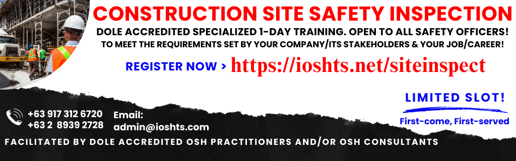 Construction Site Safety Inspection Training DOLE Accredited Online Exclusive for 40 hours COSH Training Graduates AMO STE Safety Officers's Enrollment Cover